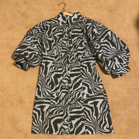 Ganni animal print puff sleeve dress
